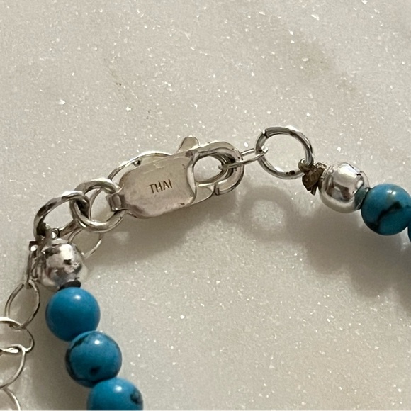 Vintage Blue Turquoise Chip Necklace with Sterling Clasp - Picture 7 of 16